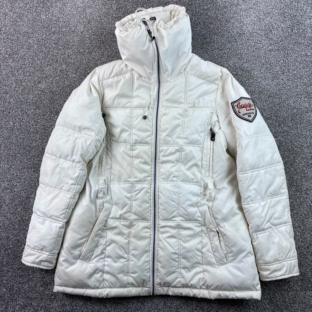 Coogi Australia Quilted Puffer Jacket Women's Large White Full Zip Logo